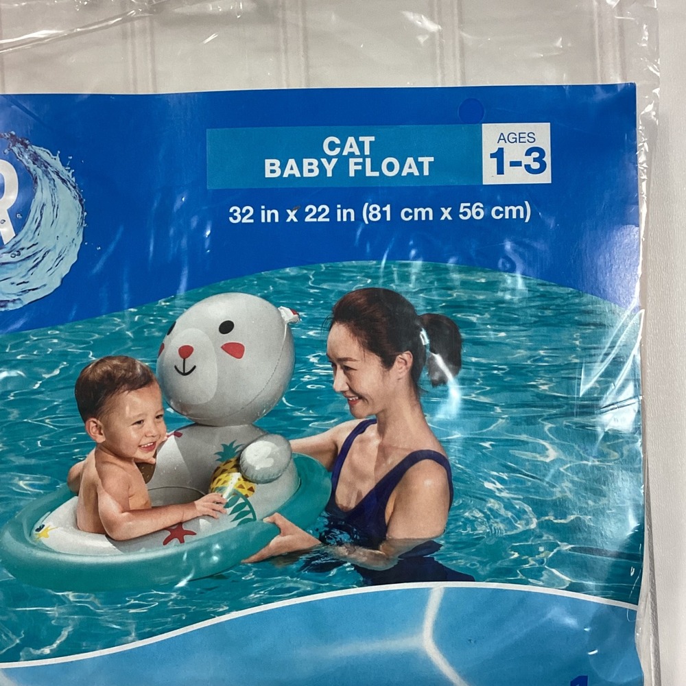 Water Sun & Fun Cat Baby Float Inflatable Pool Toy Ages 1-3 Teal 32x22